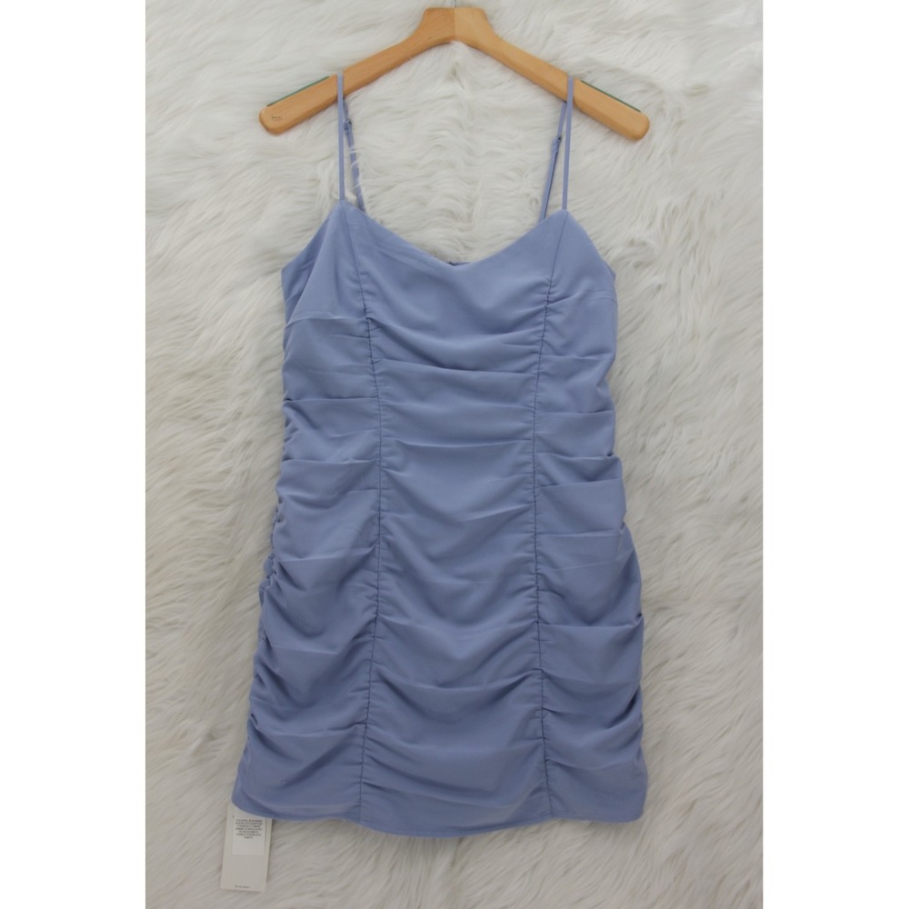 NWT Abercrombie & Fitch Dress Size M Light Blue Bodycon Mini Y2K  Ruched #1553